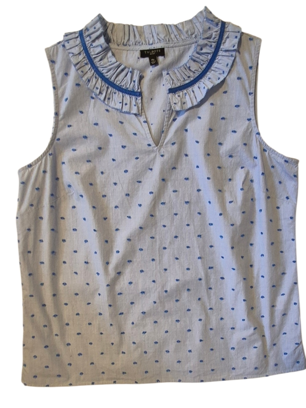 Talbots Top Ruffle Split Neckline, Sz M petite - Picture 2 of 5